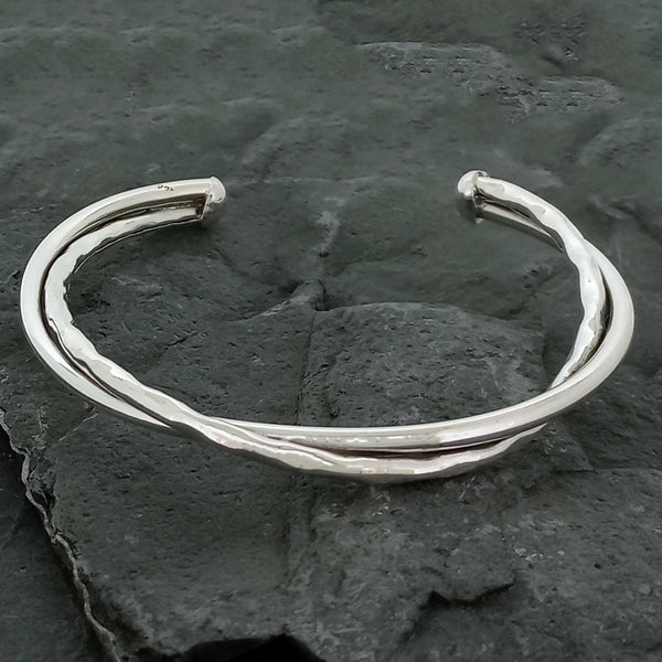Duo Twist Silver Torque Bracelet