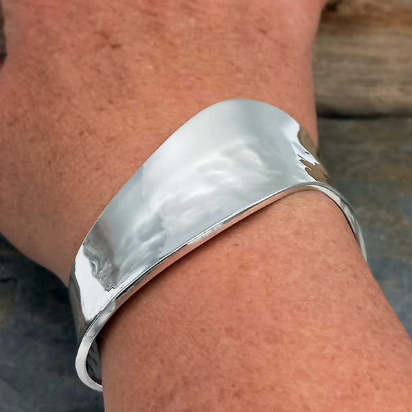 Unusual Hammered Polished Silver Cuff