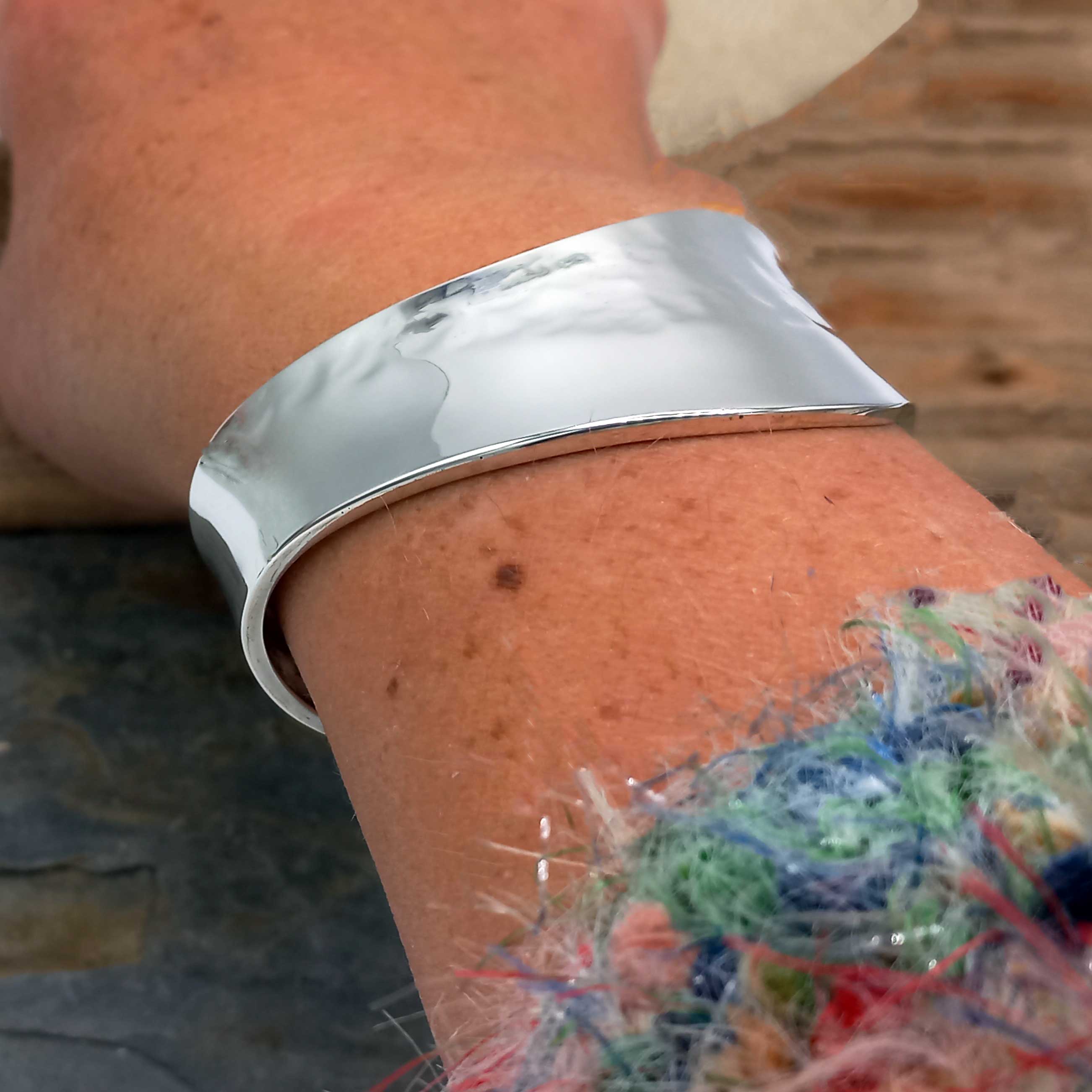 Double Textured Wave Silver Cuff Bracelet (237) Secondary image