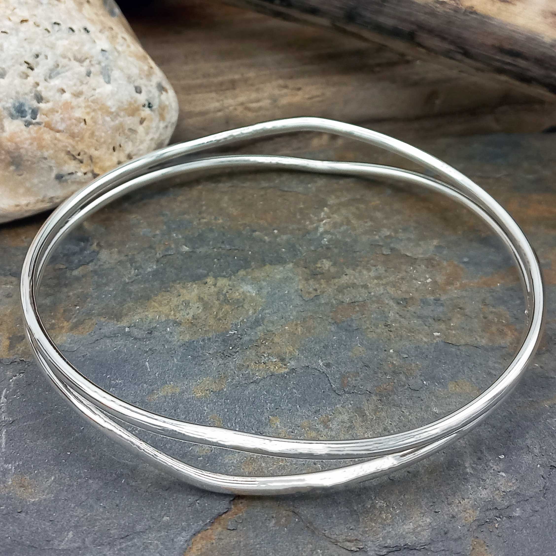 Unusual Silver Bangle with 2 strands