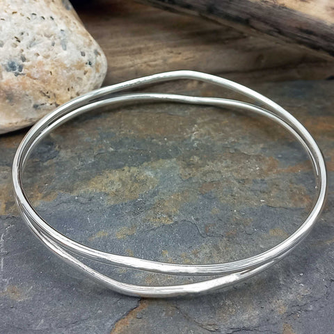 Unusual Silver Bangle with 2 strands