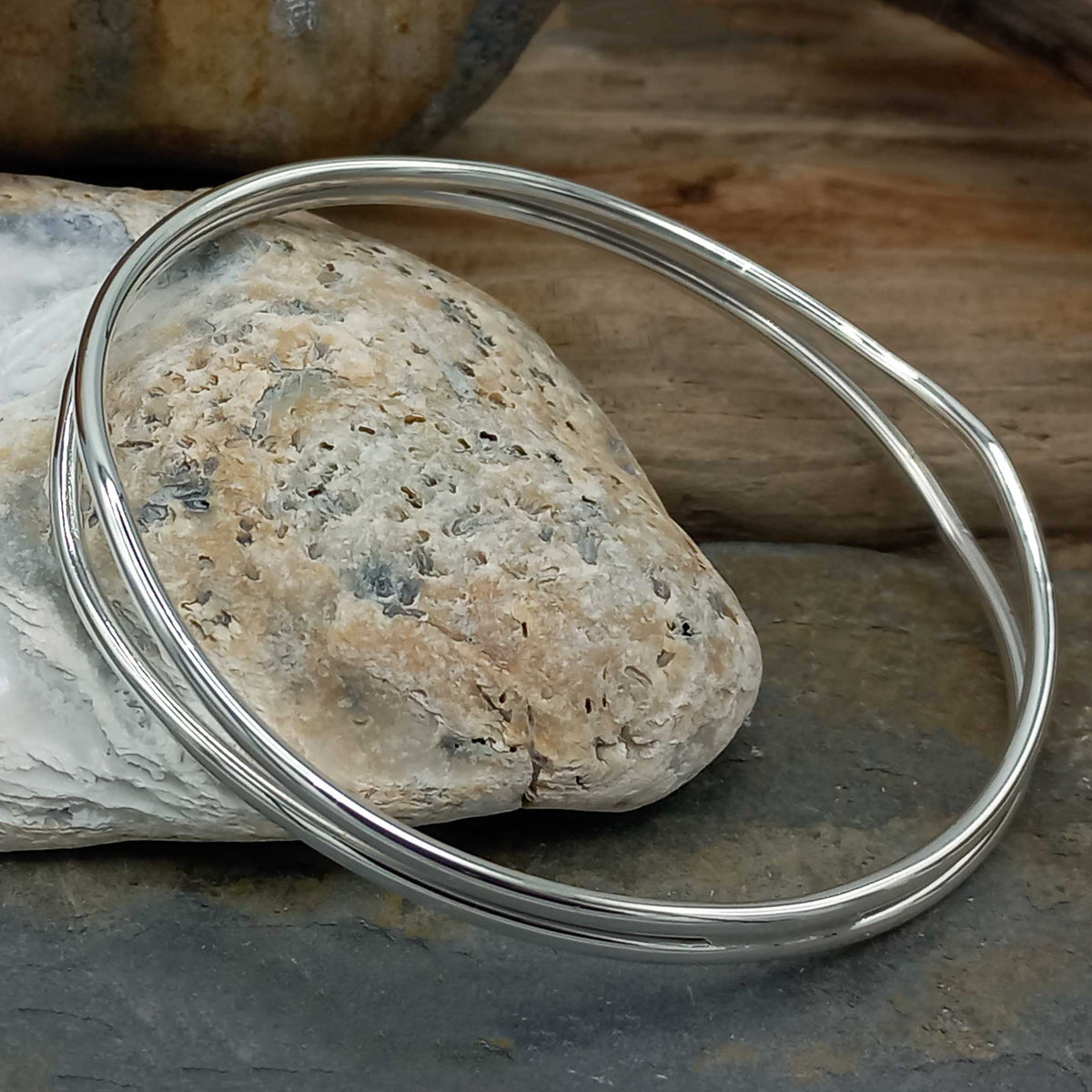Polished Duo Silver Bangle