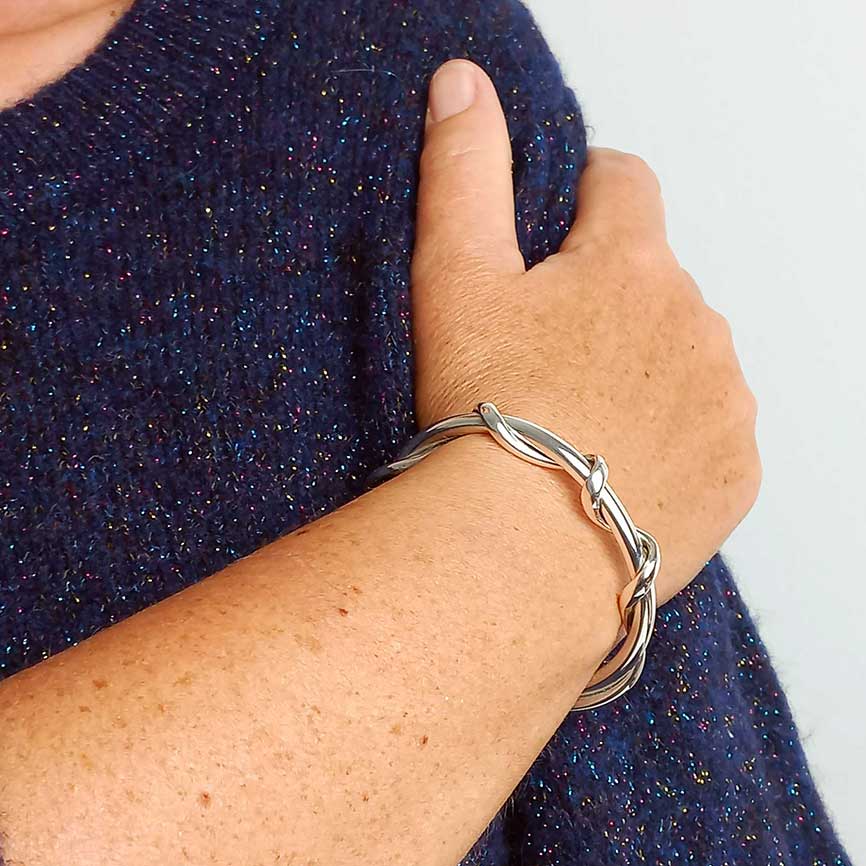 Mexican Handmade Silver Torque Bracelet being worn