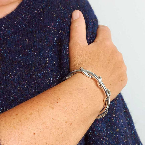 Mexican Handmade Silver Torque Bracelet being worn