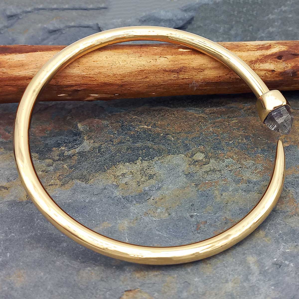 Copper & Brass Tusk Bangle with Quartz