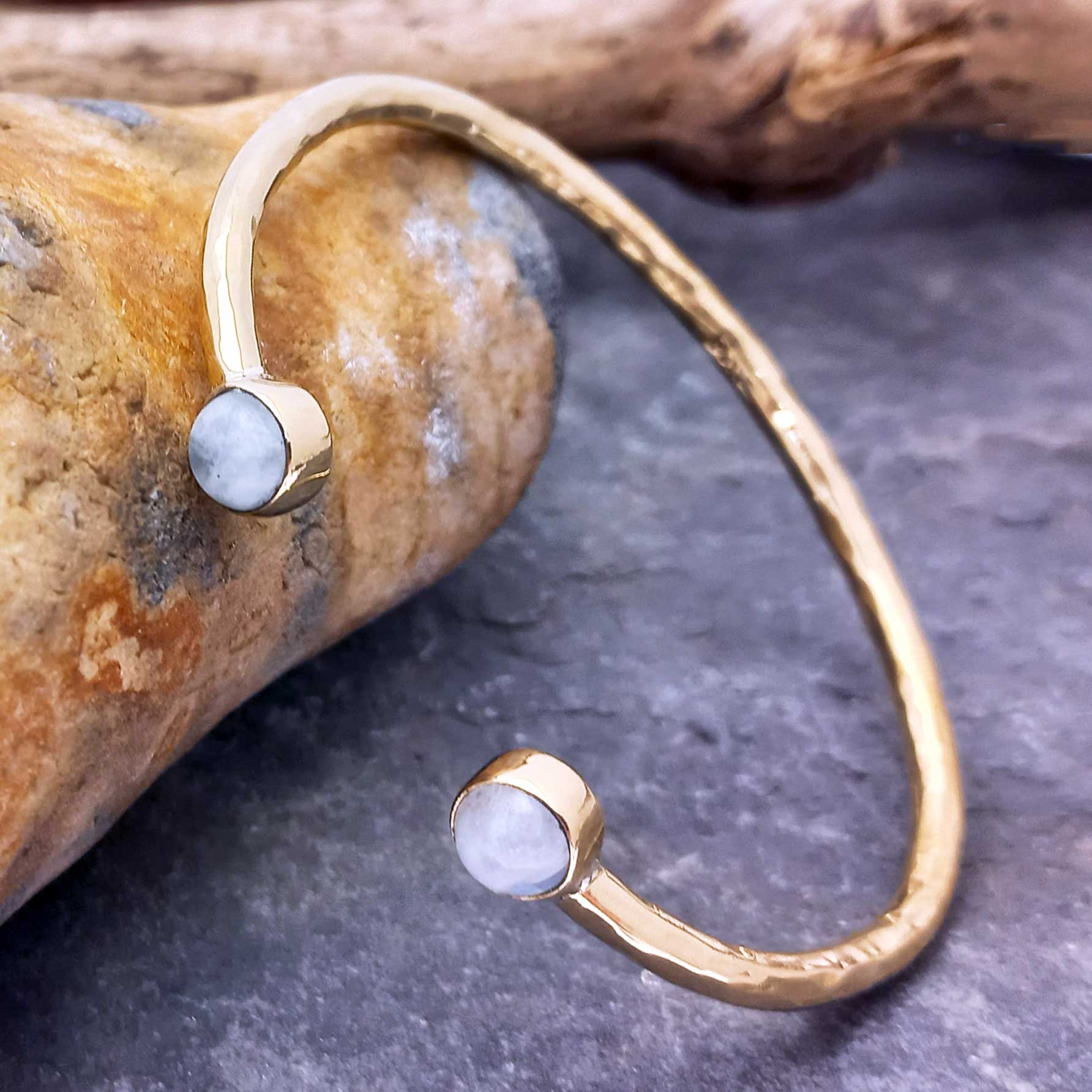 Unusual gold coloured brass cuff with Moonstones