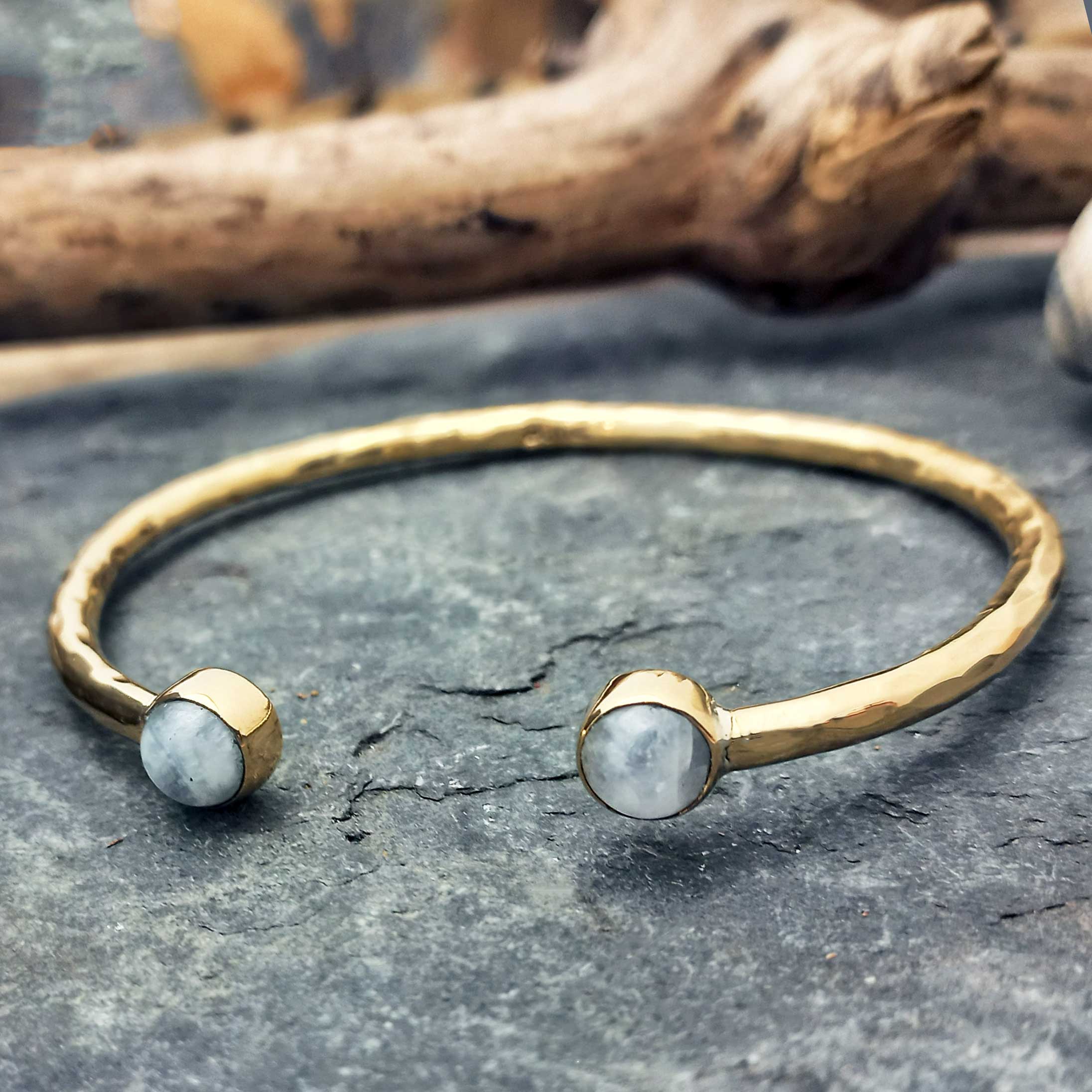 Moonstone brass bangle handmade in Mexico