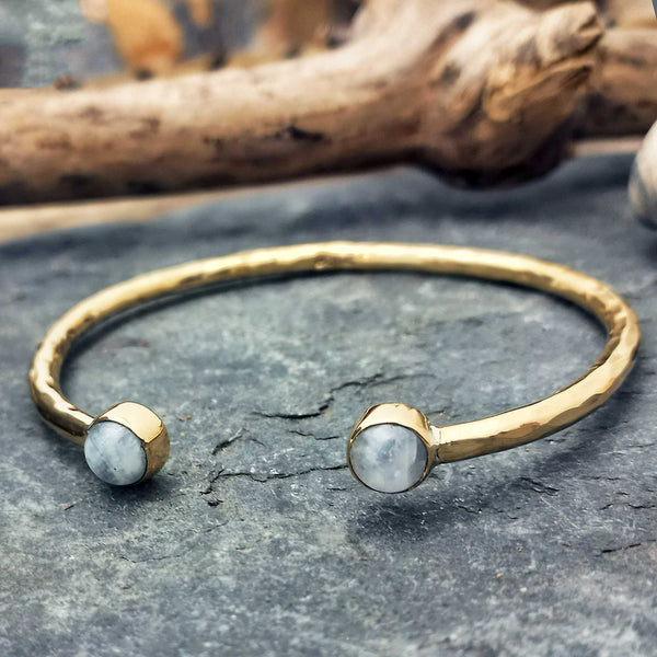 Moonstone brass bangle handmade in Mexico