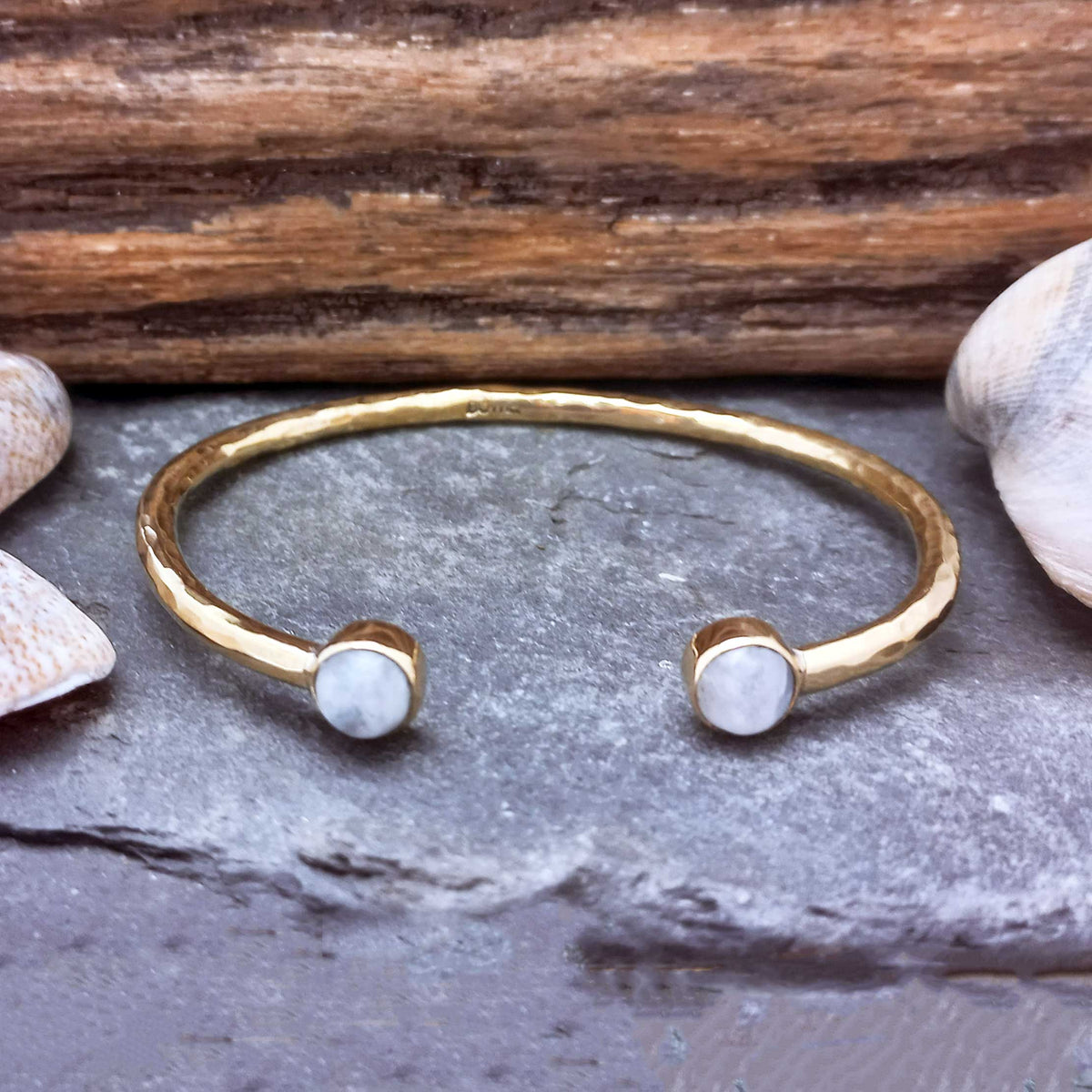 Handmade Aviva Brass Cuff Bracelet with Moonstone