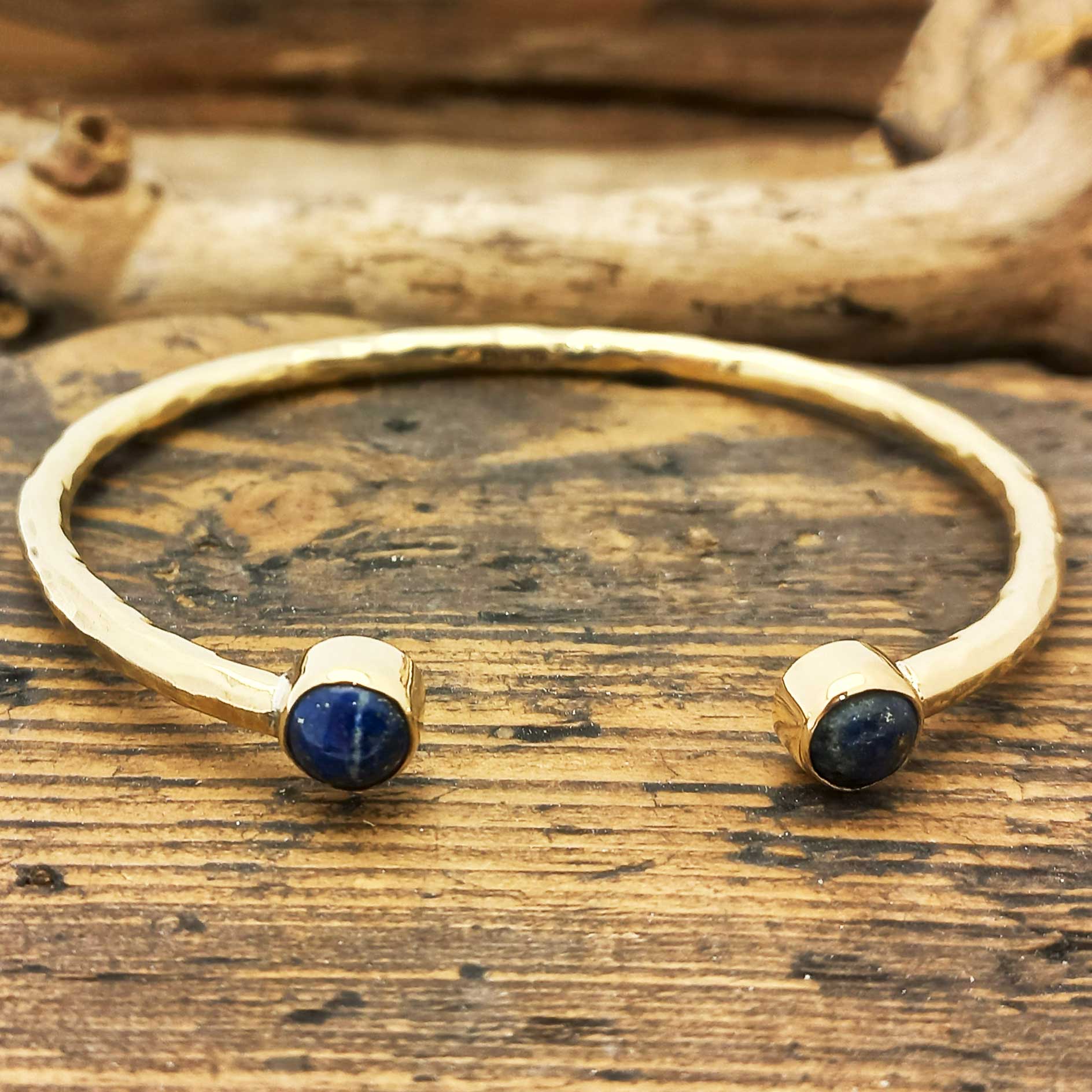 Aviva Brass Cuff Bracelet with Lapis stones