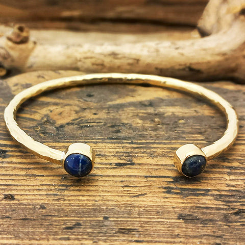 Aviva Brass Cuff Bracelet with Lapis stones