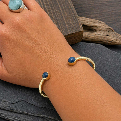 Handmade Lapis Lazuli stones with brass open bracelet