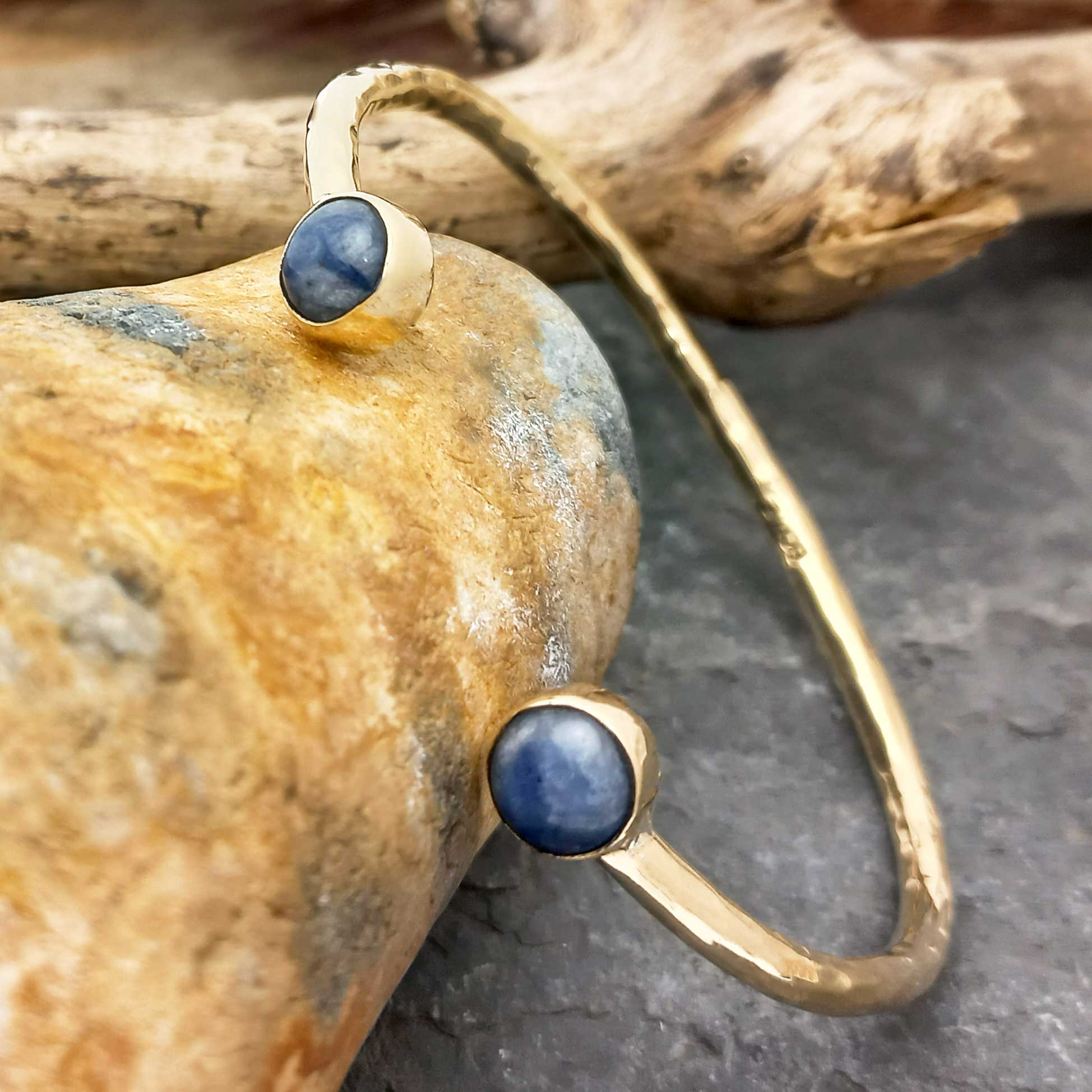 Unusual brass texture cuff with double Sodalite stones