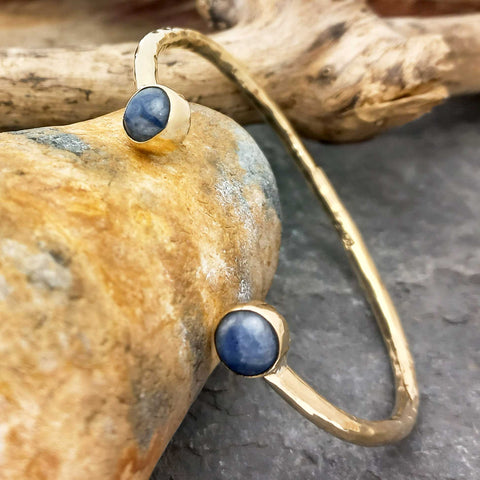Unusual brass texture cuff with double Sodalite stones