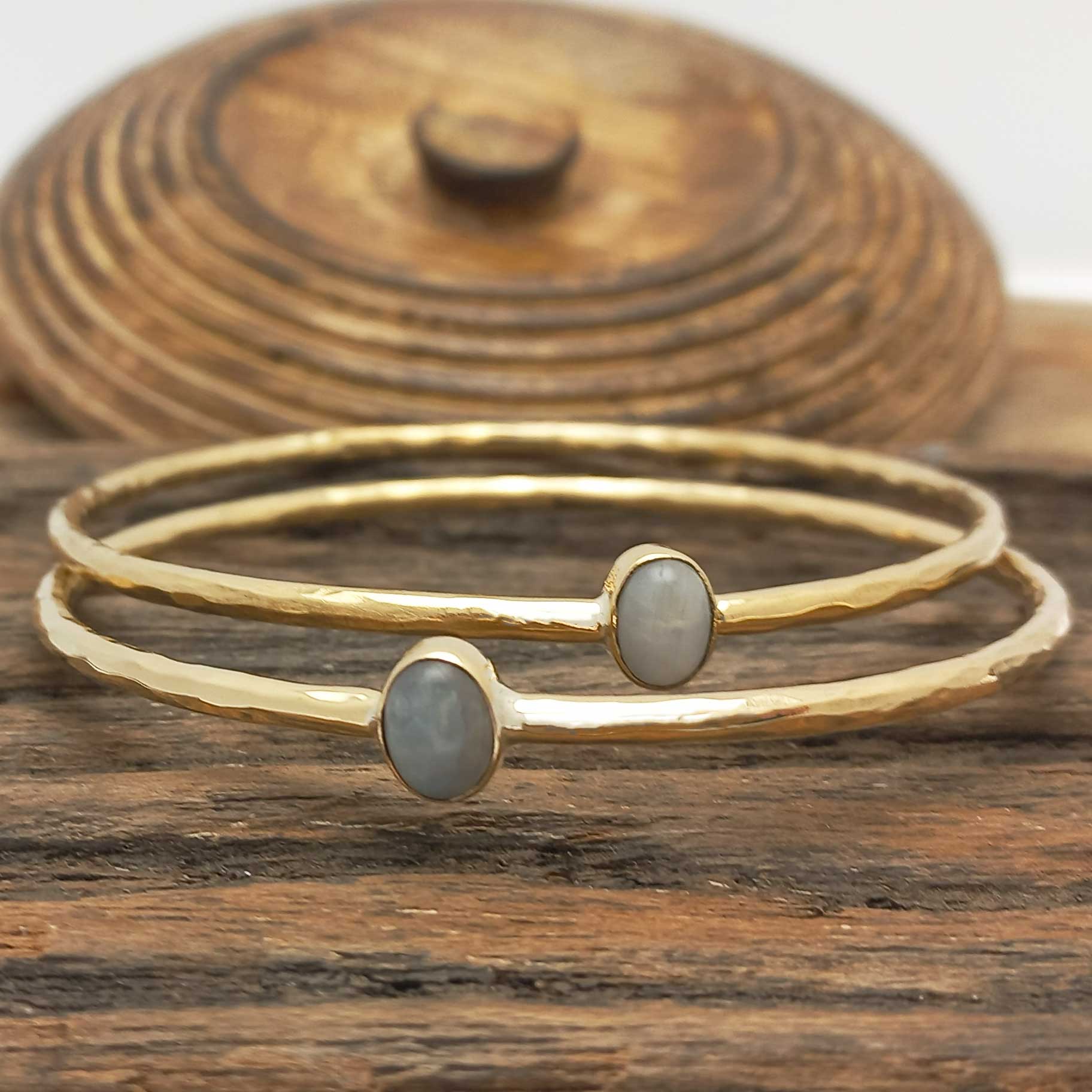 Handmade brass bangles with Moonstone