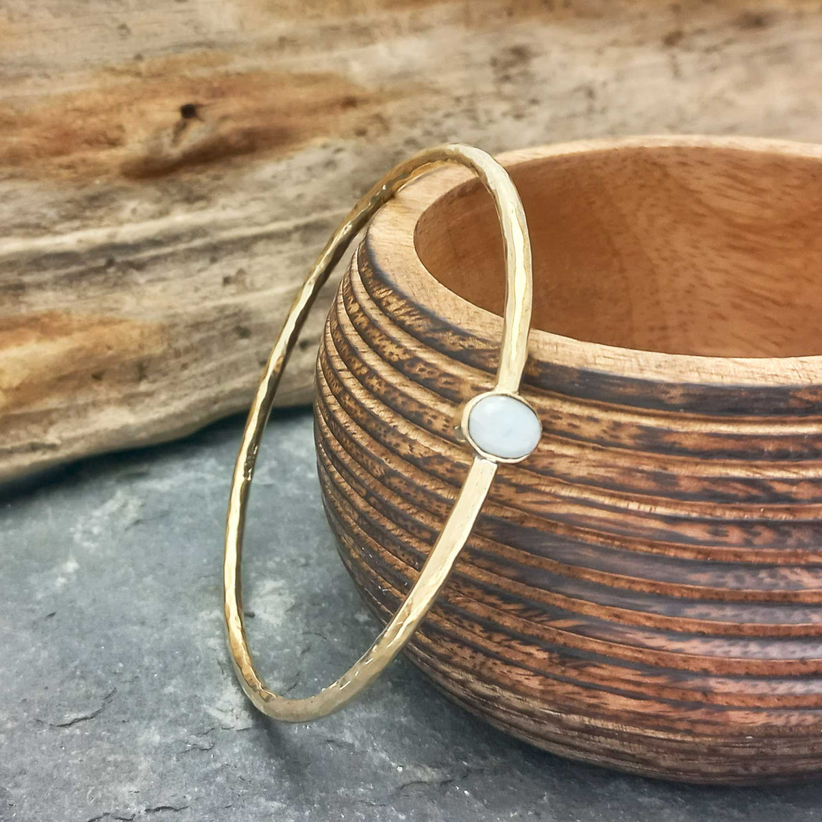 Moonstone textured brass bangle