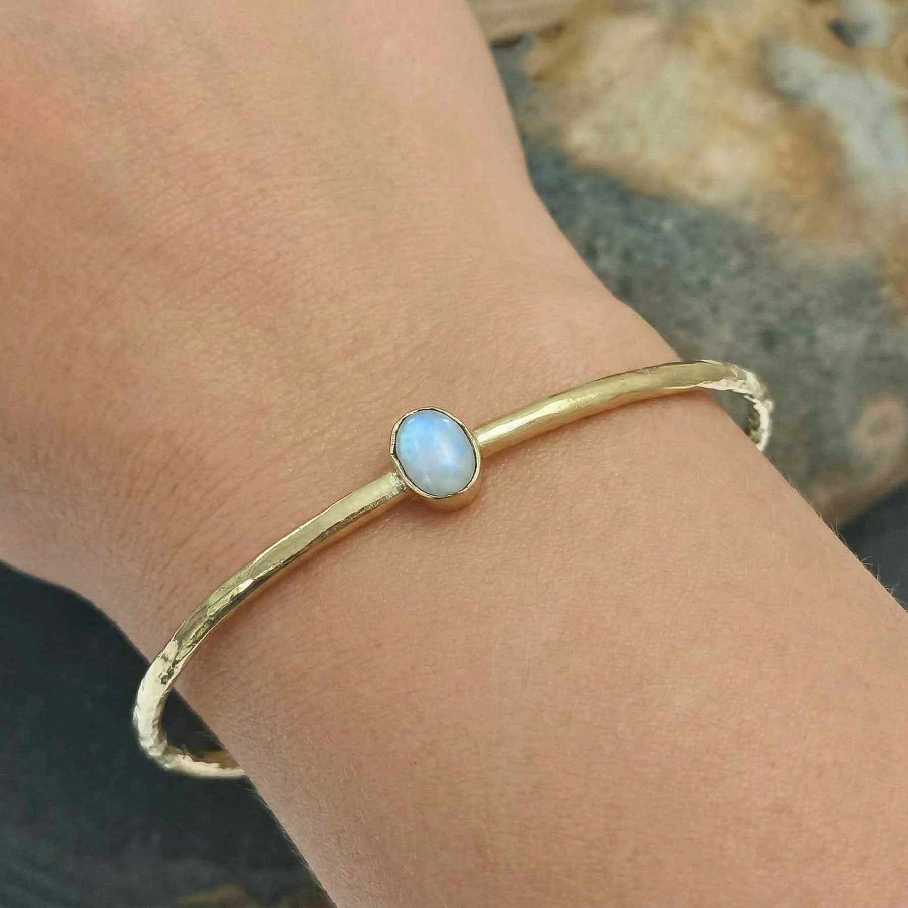 Brass bangle with Moonstone