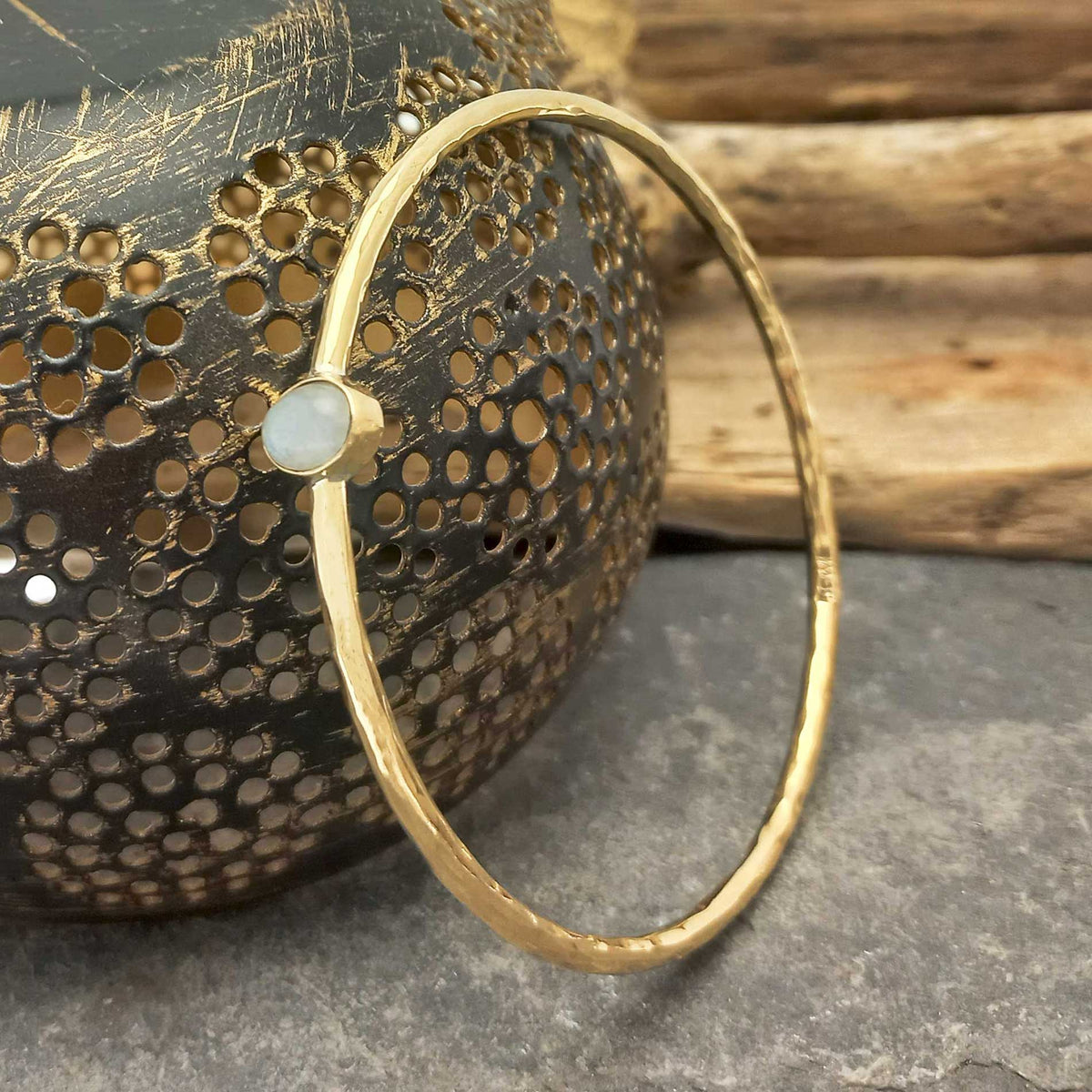 Handmade artisan Moonstone brass bangle
