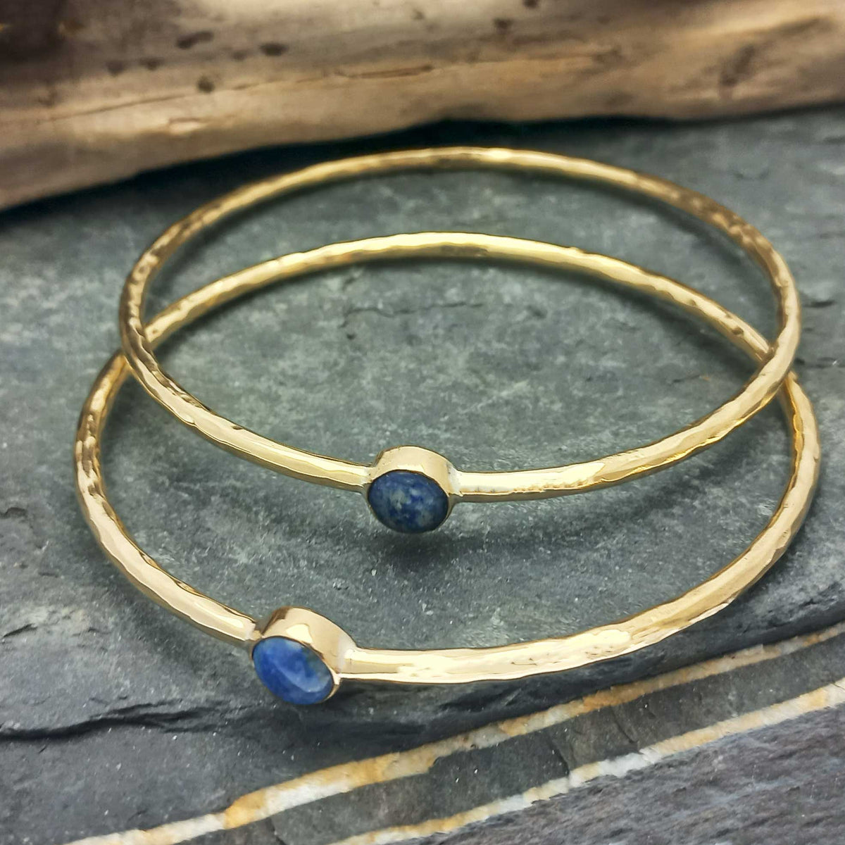 Sodalite textured brass artisan bangles