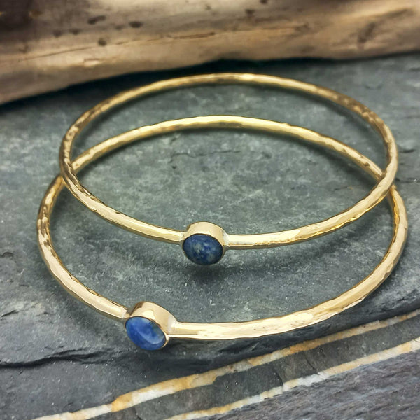 Sodalite textured brass artisan bangles