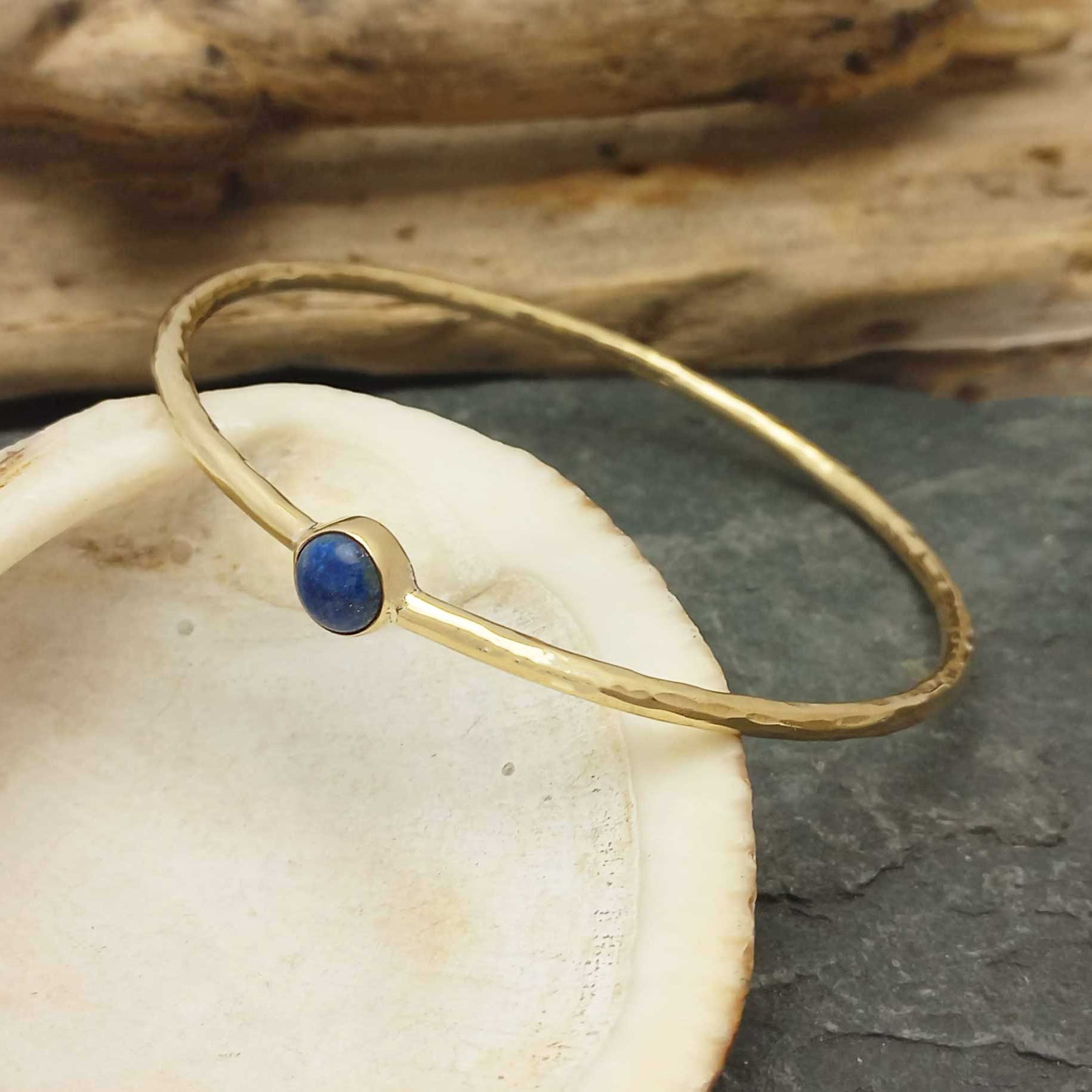 Sodalite brass hammered handmade bangle