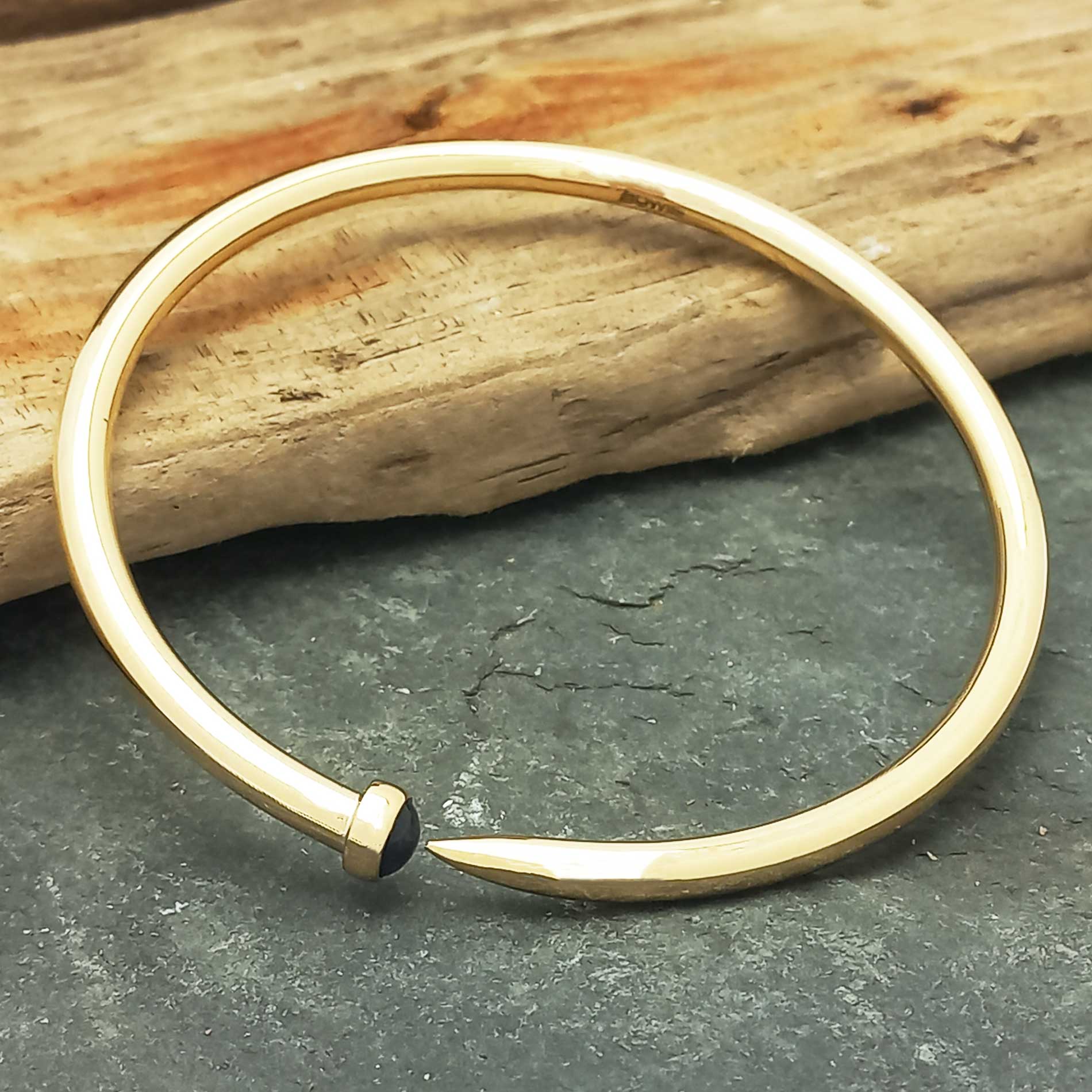 Unusual Tusk Brass Bangle with Sodalite