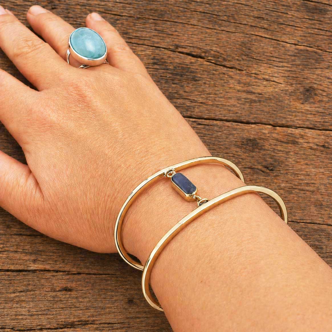 Handmade Cuff Brass Bracelet with Amethyst stone