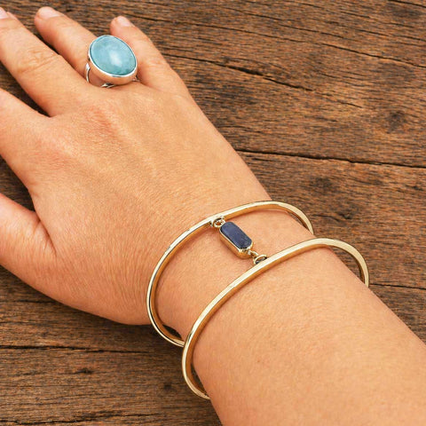 Handmade Cuff Brass Bracelet with Amethyst stone