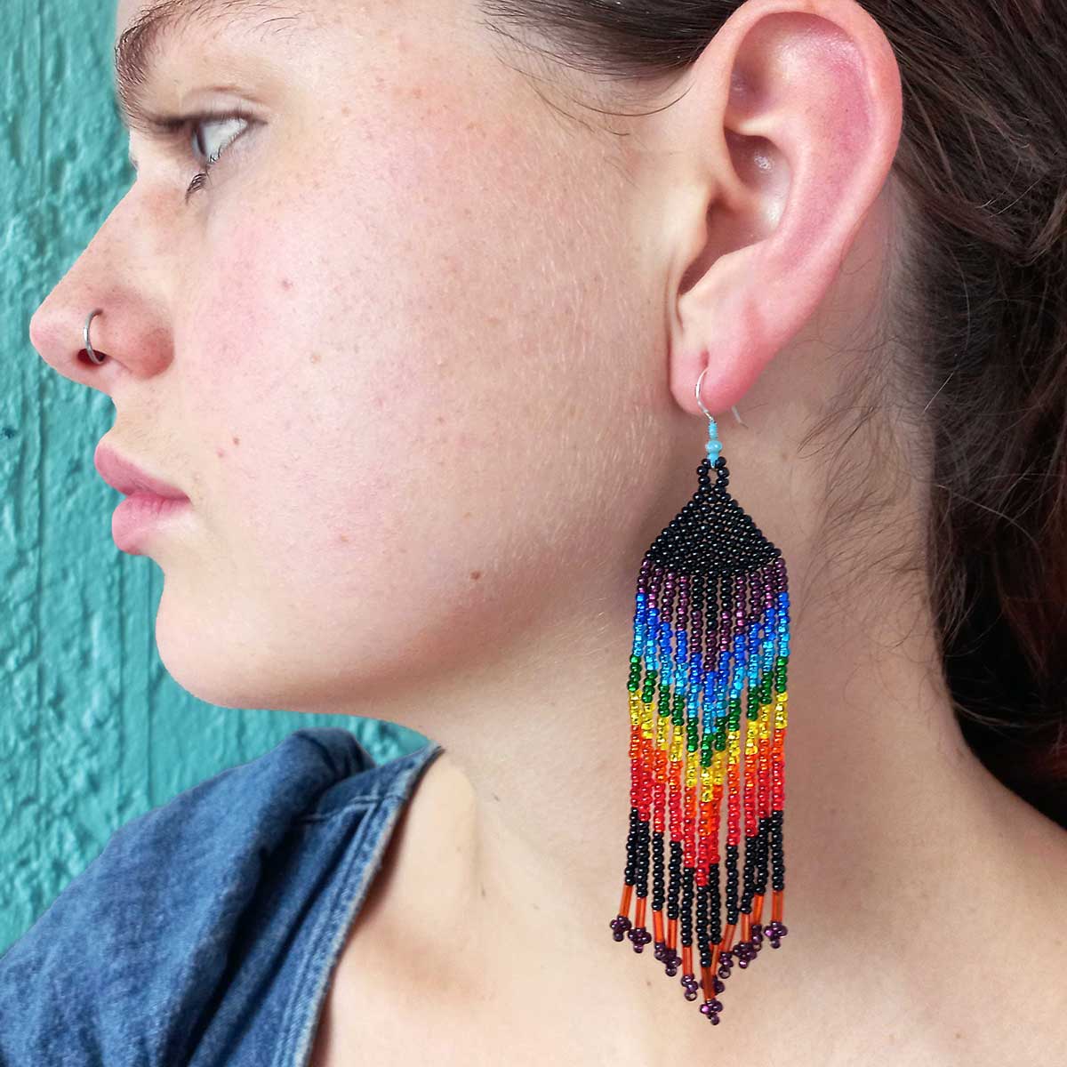 Multi-coloured Black Beaded Earrings Main image