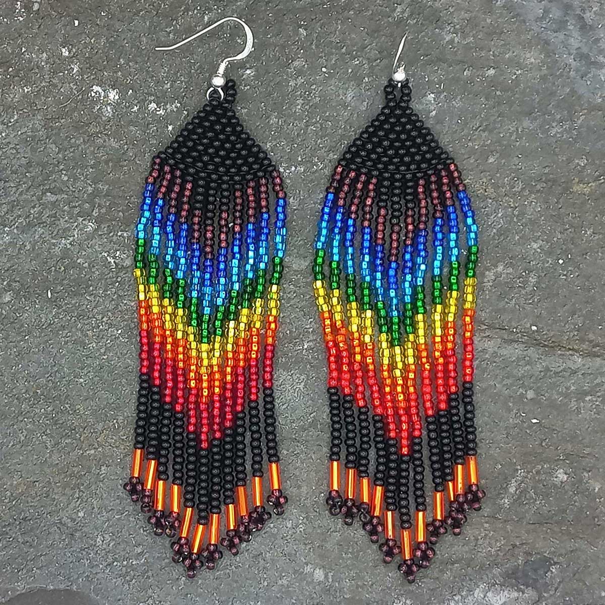 Multi-coloured Black Beaded Earrings (06) Secondary image