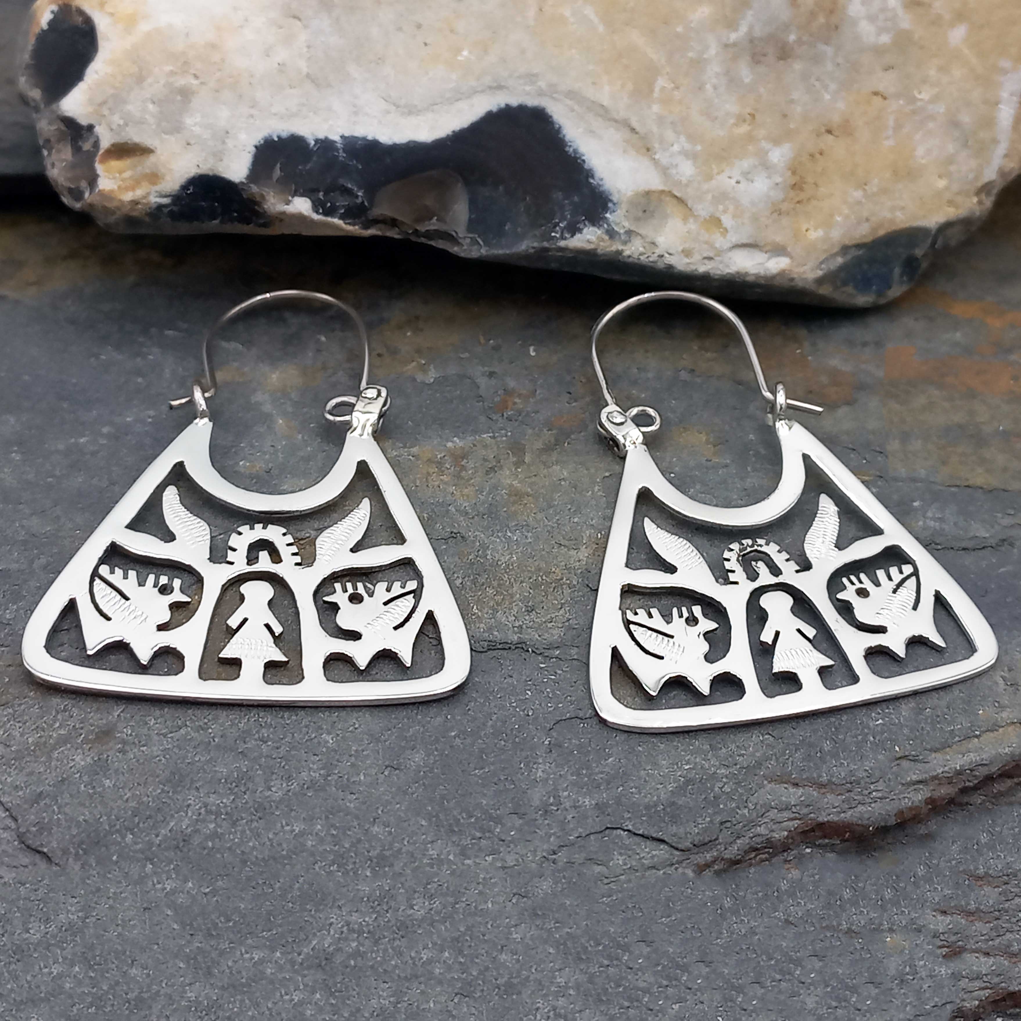 Triangular tree of life with birds earrings