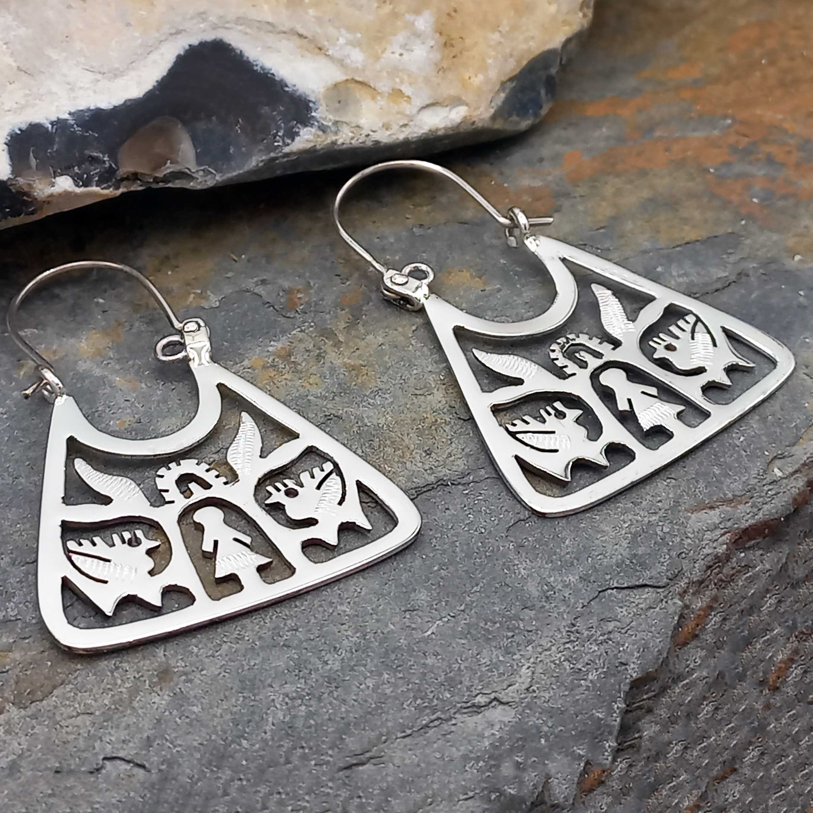 Mexican folk art silver earrings