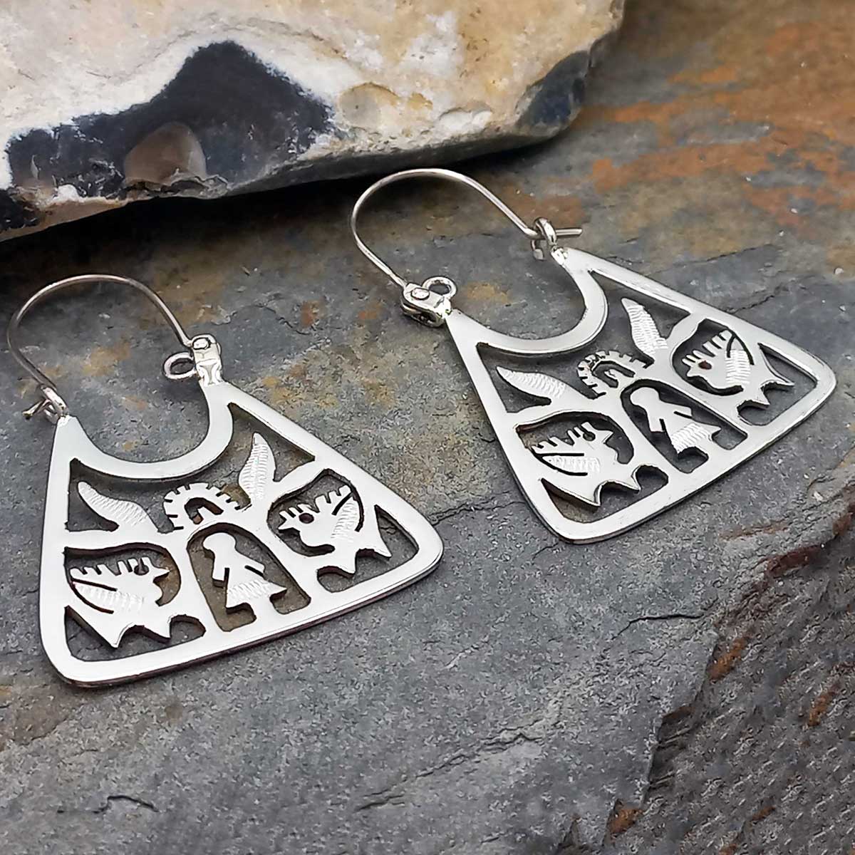 Triangular Tree of Life Silver Earrings - Large (13) Secondary image