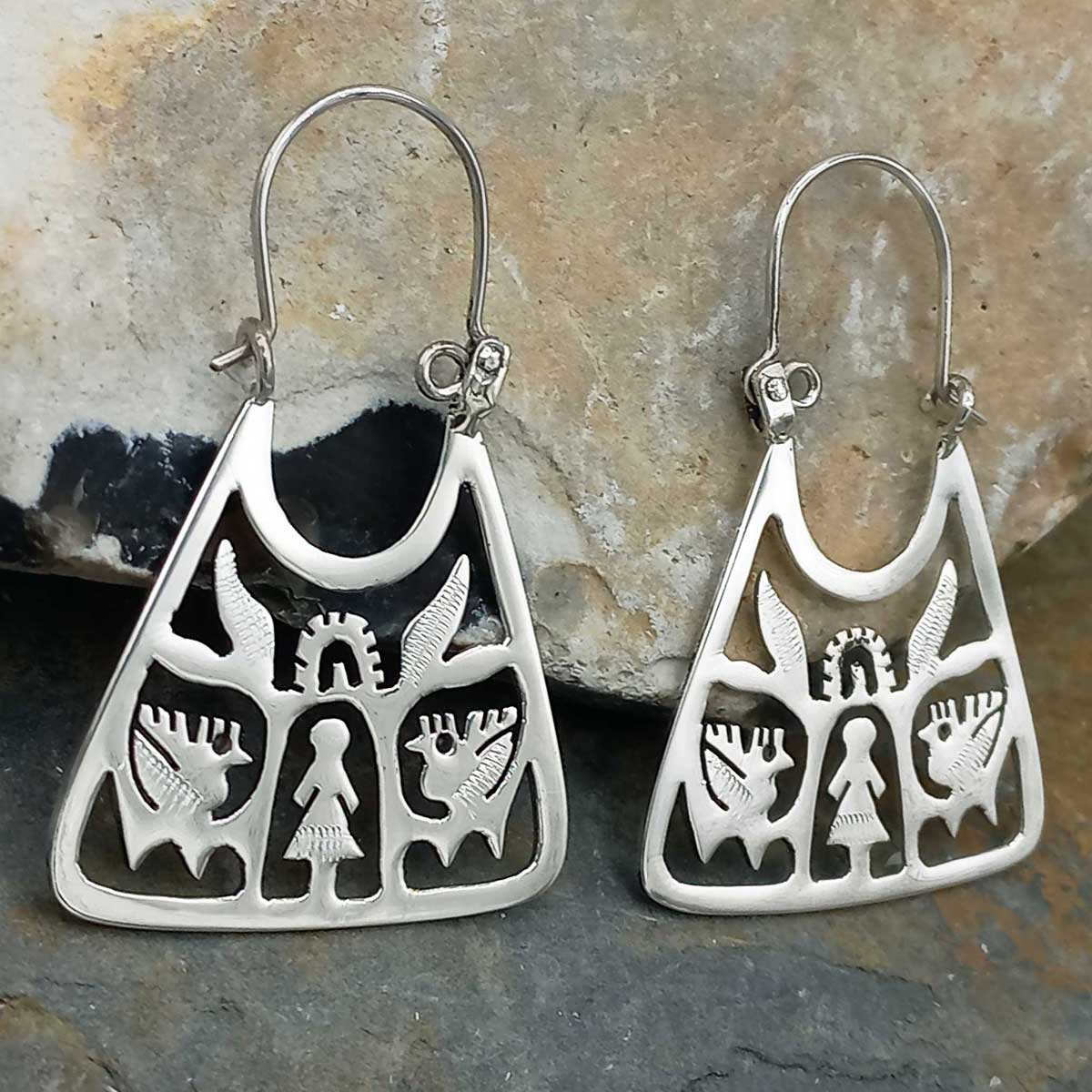 Triangular Tree of Life Silver Earrings Main image