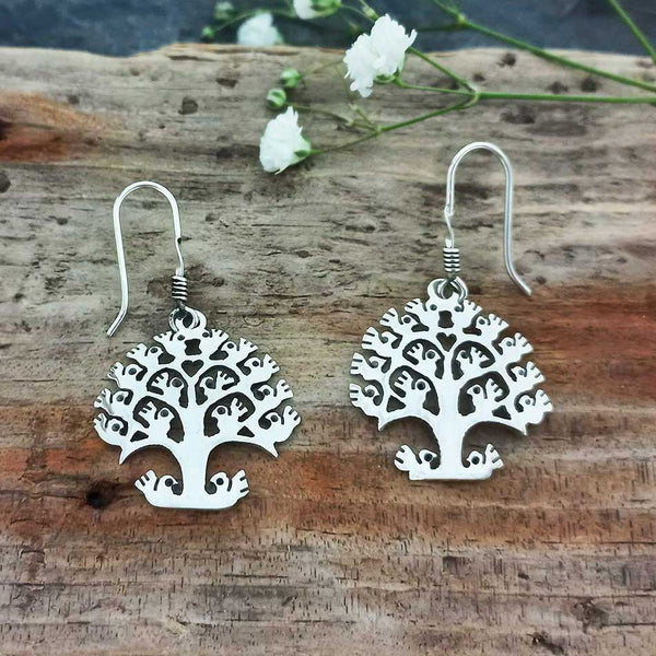 Small round Tree of life handmade silver earrings