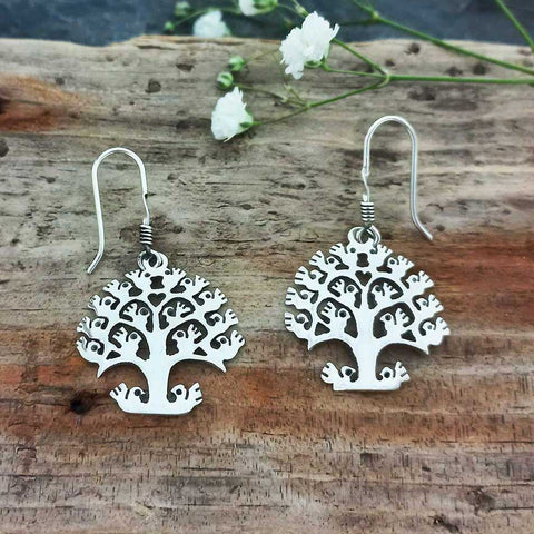 Small round Tree of life handmade silver earrings