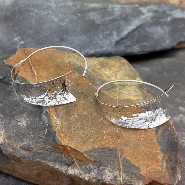 Unusual silver wide hoops