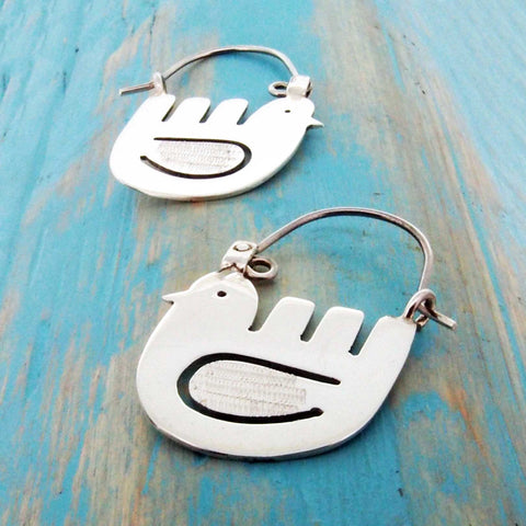 Mexican Bird Silver Earrings