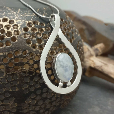 Moonstone with silver teardrop frame necklace