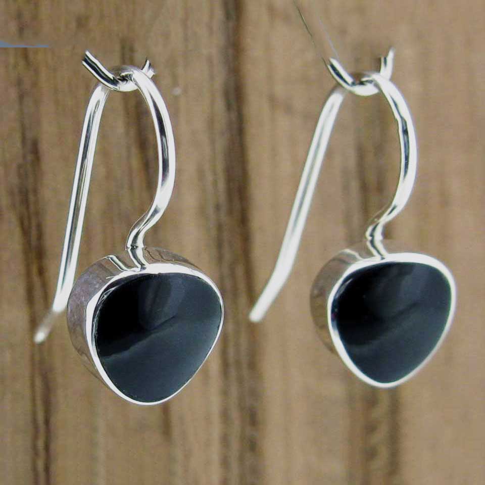 Obsidian sterling silver dainty earrings