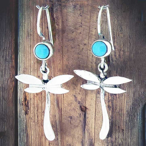 Dragonfly silver earrings wth turquoise stone