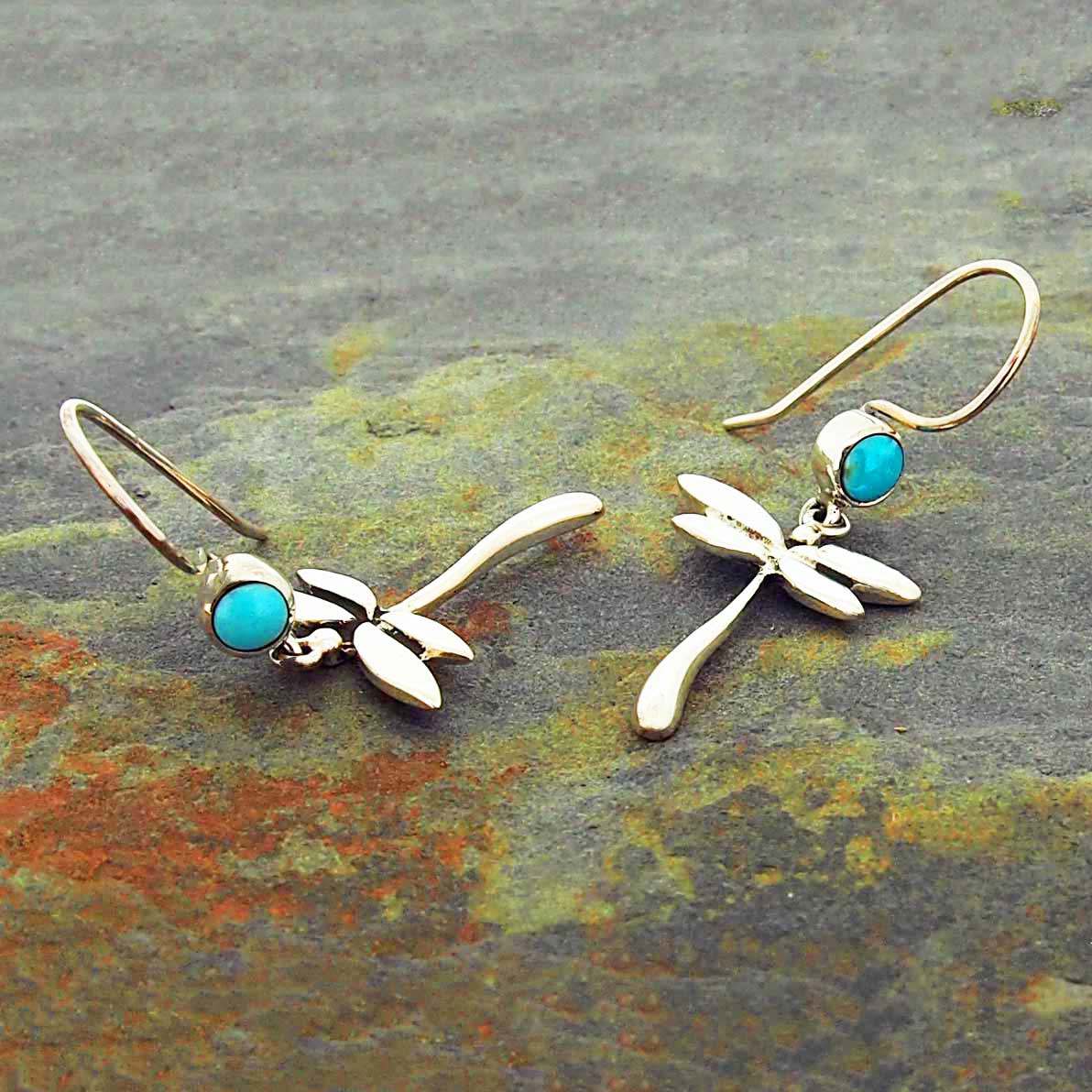 Turquoise and silver dragonfly earrings