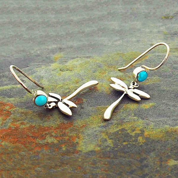 Turquoise and silver dragonfly earrings