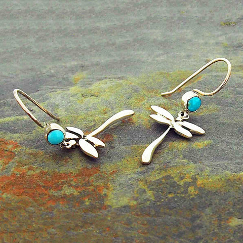 Turquoise and silver dragonfly earrings