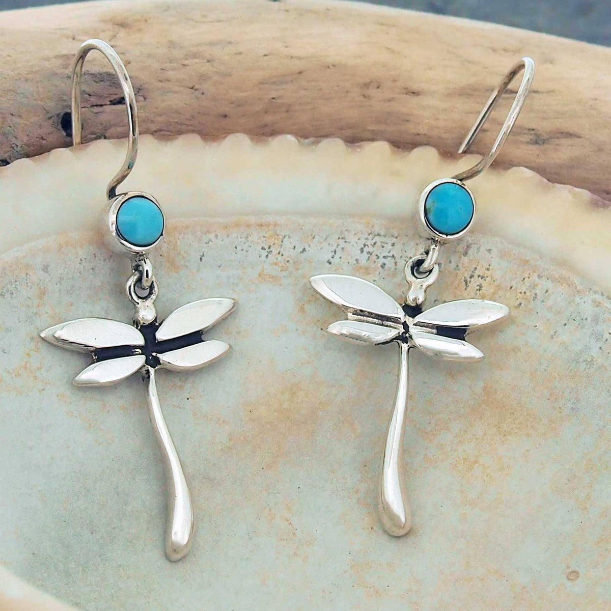 Dragonfly with Turquoise Silver Earrings Main image