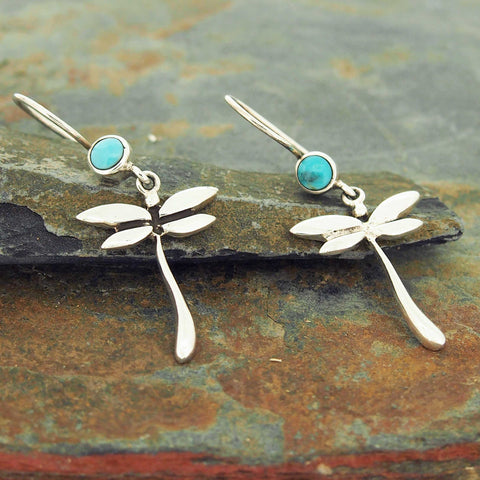 Dragonfly unusual earrings with Turquoise