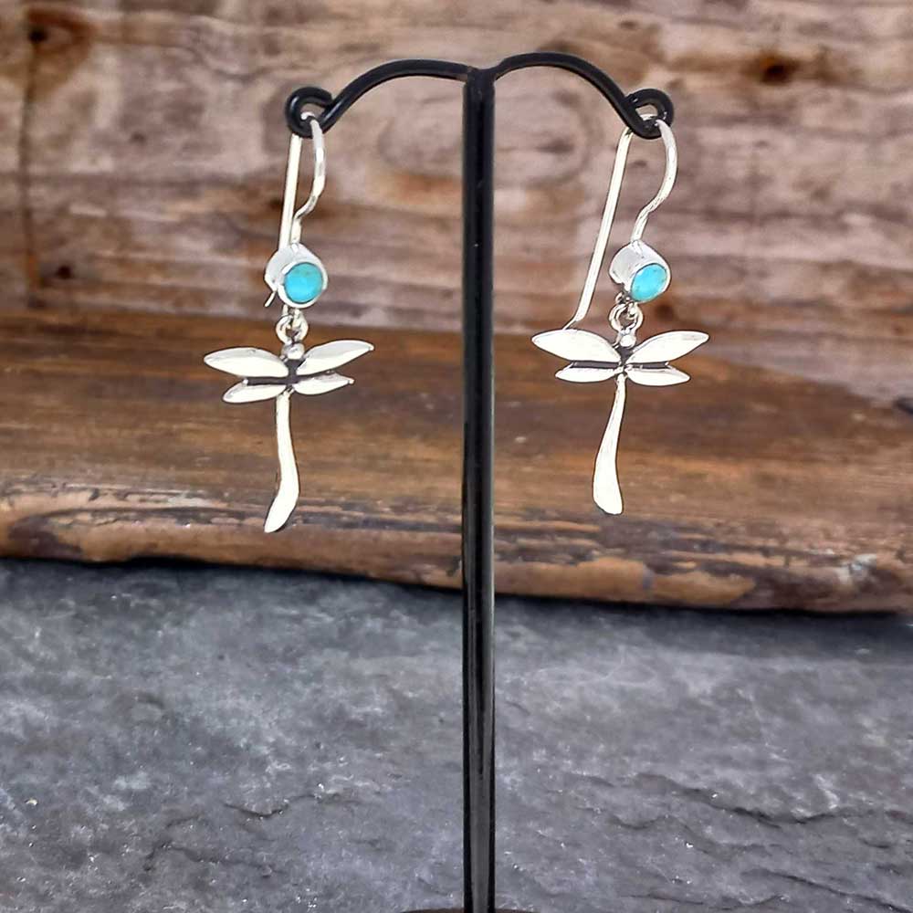 Dragonfly silver earrings wth turquoise stone