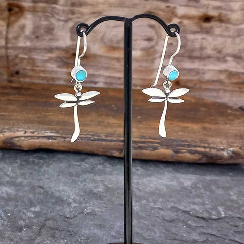 Dragonfly silver earrings wth turquoise stone
