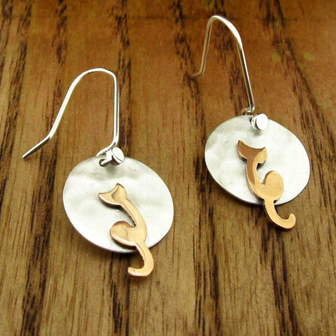 Unusual sterling silver cat earrings