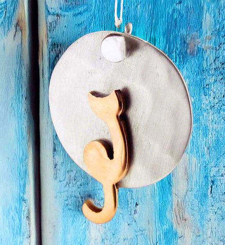 Unusual sterling silver cat drop earrings